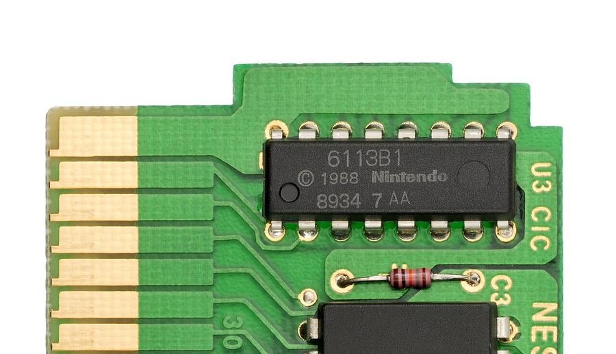 A Nintendo 10NES lockout chip on a circuit board