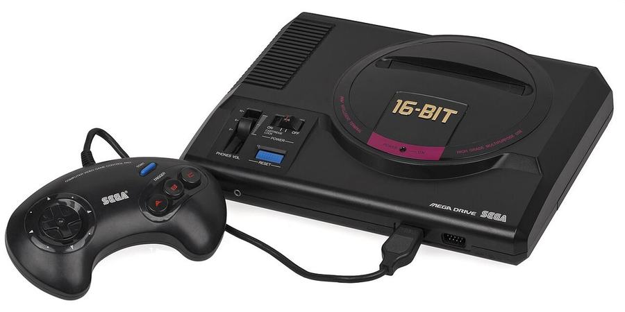 A Sega Mega Drive console with controller