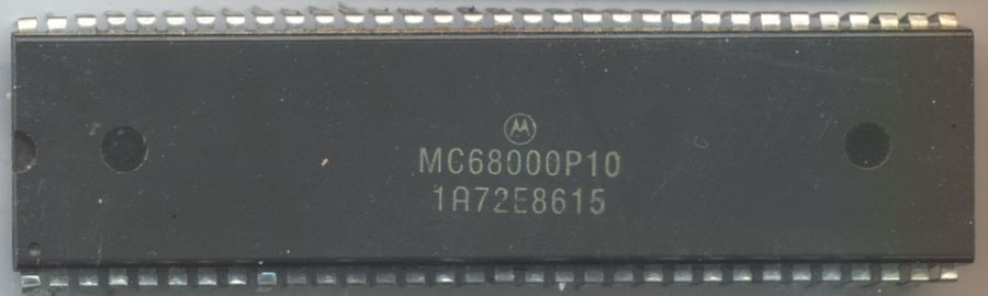 A Motorola MC68000 processor in a plastic dual in-line package