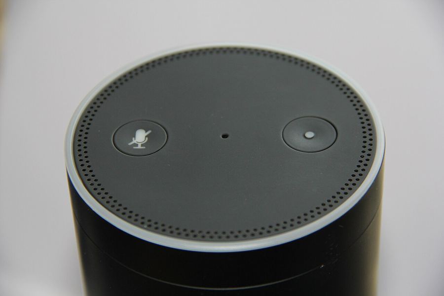 A smart speaker on a desk